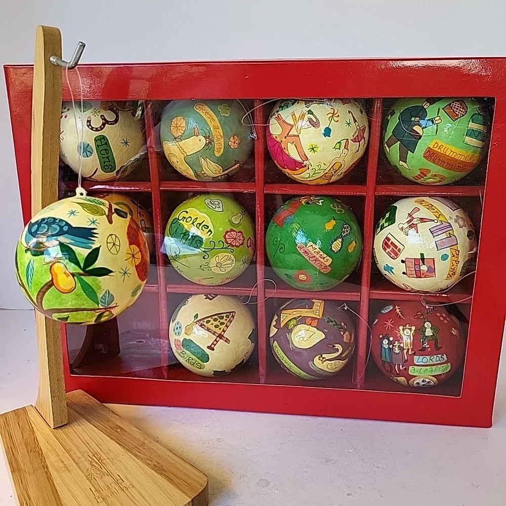 Crate&Barrel 12 Days Of Christmas Ornament Set In Original Box